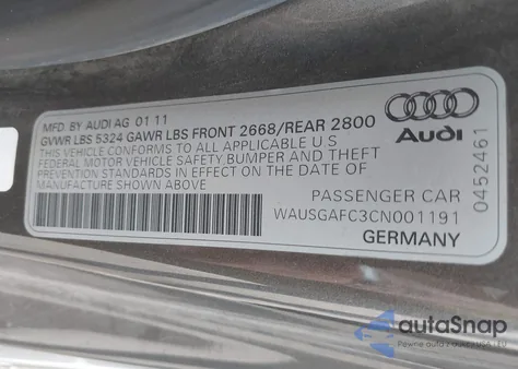 2012 Audi A7 Premium z USA, uszkodzony, nr VIN WAUSGAFC3CN001191